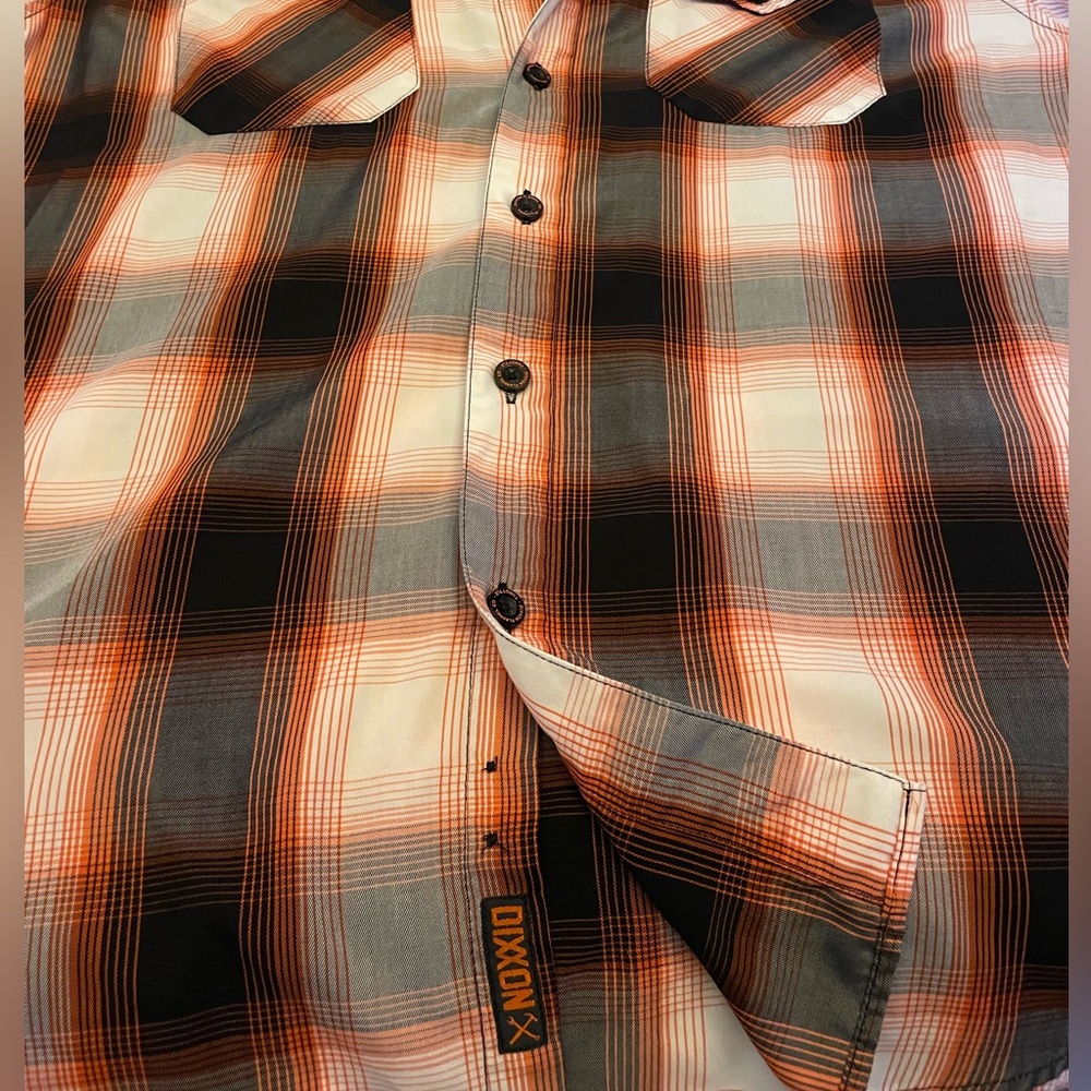 DIXXON Orange Black White Plaid Men's Shirt - Picture 3 of 3